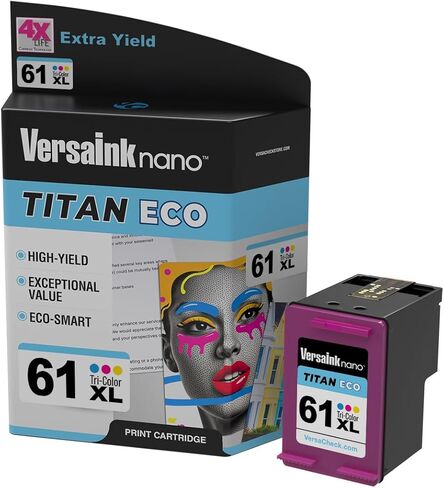 خرطوشة حبر VersaInk-Nano 61 XL Titan ECO باللون الأسود وثلاثية الألوان مكونة من قطعتين بديلة لـ HP 61 و61 XL، تعمل مع HP DESKJET 3510,1010,3050,3050A,3000,1000,2540, Envy 5530,4500, OFFICEJET 4630 in Kuwait