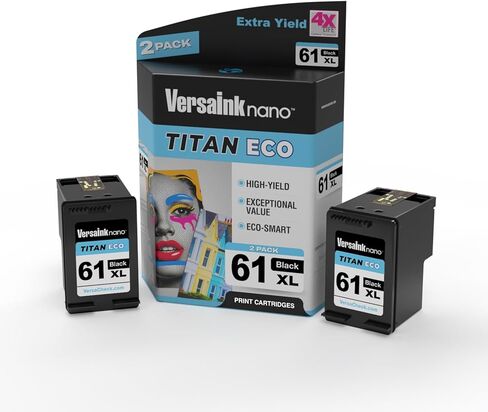 خرطوشة حبر VersaInk-Nano 61 XL Titan ECO باللون الأسود وثلاثية الألوان مكونة من قطعتين بديلة لـ HP 61 و61 XL، تعمل مع HP DESKJET 3510,1010,3050,3050A,3000,1000,2540, Envy 5530,4500, OFFICEJET 4630 in Kuwait