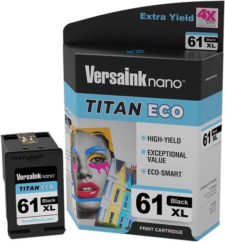 خرطوشة حبر VersaInk-Nano 61 XL Titan ECO باللون الأسود وثلاثية الألوان مكونة من قطعتين بديلة لـ HP 61 و61 XL، تعمل مع HP DESKJET 3510,1010,3050,3050A,3000,1000,2540, Envy 5530,4500, OFFICEJET 4630 in Kuwait
