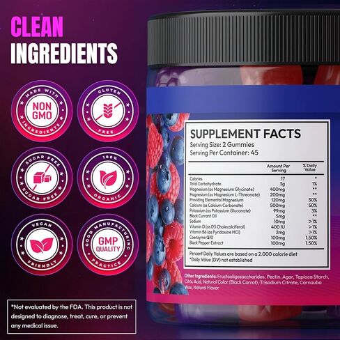 Magnesium Glycinate Gummies 600mg, [2-in-1 Dual Flavor Mix] - Sugar-Free, High Absorption Magnesium Supplement for Adults, Muscle Support and Relaxation, Vegan & Non-GMO in Saudi Arabia