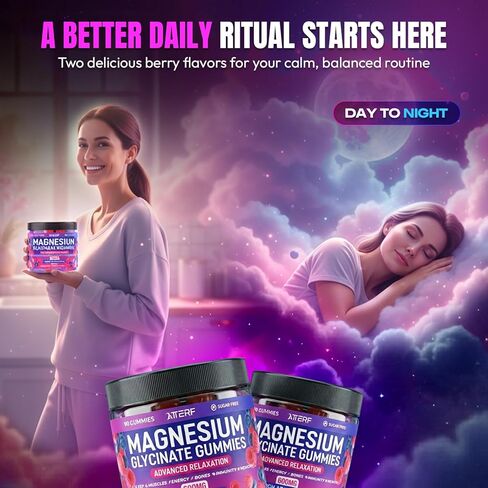 Magnesium Glycinate Gummies 600mg, [2-in-1 Dual Flavor Mix] - Sugar-Free, High Absorption Magnesium Supplement for Adults, Muscle Support and Relaxation, Vegan & Non-GMO in Saudi Arabia