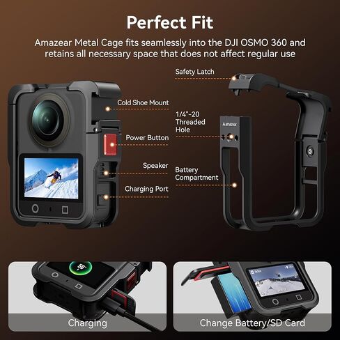 Metal Case for DJI Osmo 360 Accessories, Aluminum Camera Cage with Multiple Expansion Mount, Osmo360 Safty Lock Protective Frame with Lens Cap in Saudi Arabia