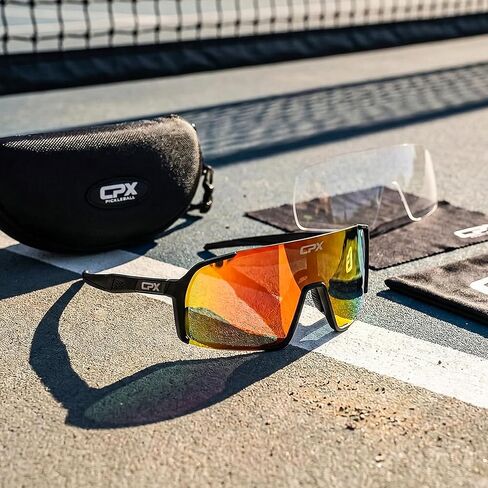 CPX Reflex Performance Pickleball Glasses – Interchangeable Lenses (Polarized & Clear) – Lightweight, Impact-Resistant Frame – UV Protection – Indoor & Outdoor Court Use – Includes Case & Accessories in Saudi Arabia