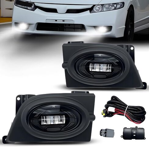 مجموعات مصابيح الضباب متوافقة مع 2004-2005 Honda Civic 2/4DR زوج واحد من مصابيح الضباب مع مفتاح لمبة هالوجين وحزام (عدسة شفافة) مصابيح الضباب الأمامية باللون الكهرماني in Kuwait