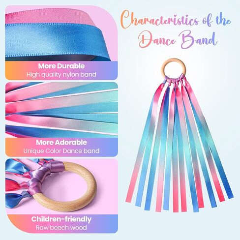 Cikyner Ribbon Hand Kites for Kids, 2 Pcs Premium Colorful Ribbon Waldorf Toys Creative Dancer Streamer String Toy with Beech Wood Ring Sensory Learning Educational Toy for Playroom Dancing Birthday in Kuwait