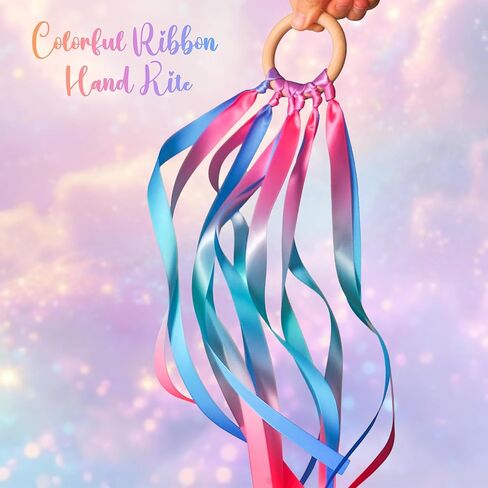 Cikyner Ribbon Hand Kites for Kids, 2 Pcs Premium Colorful Ribbon Waldorf Toys Creative Dancer Streamer String Toy with Beech Wood Ring Sensory Learning Educational Toy for Playroom Dancing Birthday in Kuwait