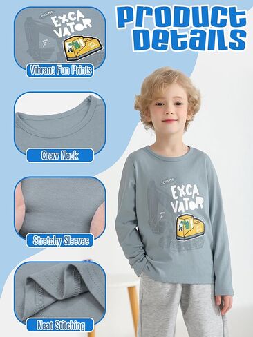 Resinta 4 Pack Toddler Boys Cotton Long Sleeve T-Shirts with Prints Baby Boys Pullover Crewneck Shirts Assorted Everyday Tops in Saudi Arabia