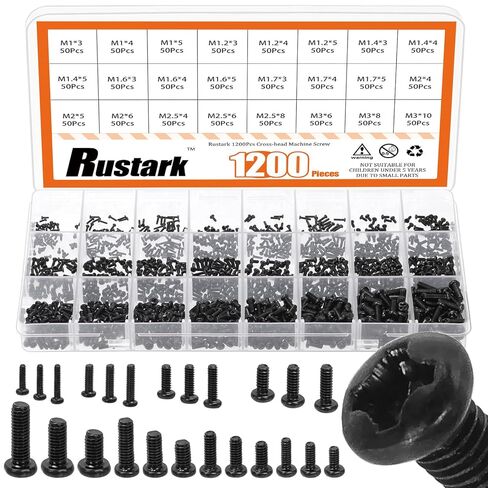1200Pcs 24 Sizes Black Phillips Pan Head Machine Screws Assortment Kit Carbon Steel Small Screws Fully Threaded Screw Bolts Metric Screws Hardware for Electronic Equipment Repair in Saudi Arabia