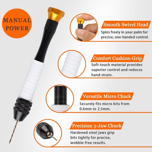 Pin Vise Hand Drill Set with 25 Micro Drill Bits (0.6-2.5mm), Precision Hobby Drill for Miniatures, Model Making, Jewelry Repair, Polymer Clay and Resin in Saudi Arabia