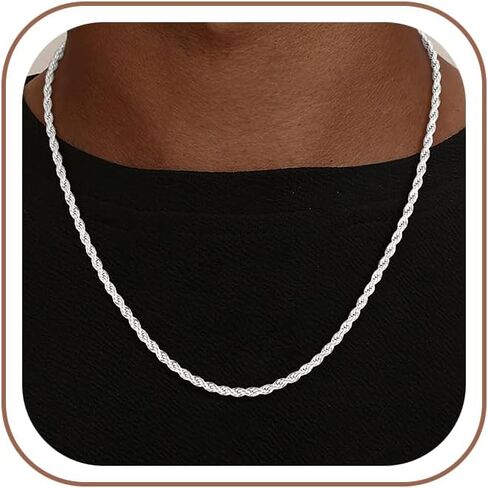 S925 Sterling Silver Chain for Men, 3mm/4mm Rope Chain Necklace for Women Men Jewelry Silver Necklace Chains 16 18 20 22 24 Inch in Saudi Arabia