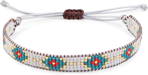 Handmade Beaded Bracelet – Adjustable Boho Friendship Wristband – Tribal Artisan Style in Red, White, and Multicolor Designs – 3 Unique Patterns in Saudi Arabia
