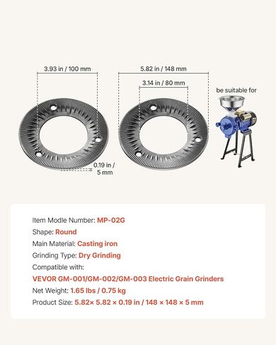 VEVOR 2PCS Grinding Sheets for Electric Grain Mill Grinder, Cast Iron Dry Grinding Discs, Replacement Grinding Plates Compatible with VEVOR GM-001, GM-002, GM-003 Corn Spice Mill Grinder in Saudi Arabia