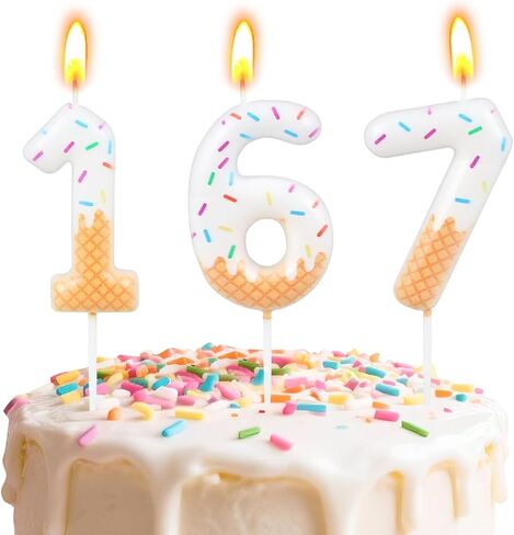 شمعة عيد الميلاد السادس والسابع، شمعة زينة عيد الميلاد 67، شمعة رقم الآيس كريم لكعكة عيد الميلاد للنساء، شموع حفلات عيد الميلاد السادس، زينة حفلات الدونات in Kuwait