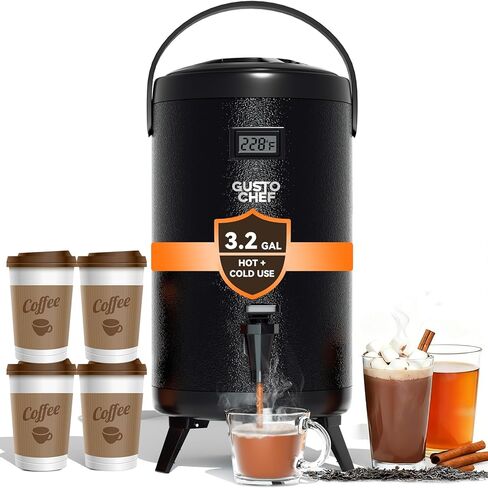 Insulated Beverage Dispenser - Thermal Hot and Cold Tea Dispenser -12L/3.2Gal Stainless Steel with Spigot for Tea, Coffee, Milk, Water & Juice (Black) 2 Pack in Saudi Arabia