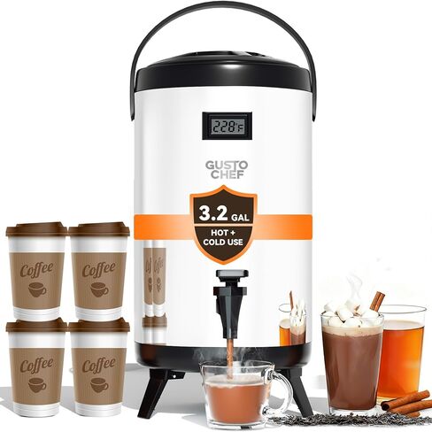 Insulated Beverage Dispenser - Thermal Hot and Cold Tea Dispenser -12L/3.2Gal Stainless Steel with Spigot for Tea, Coffee, Milk, Water & Juice (Black) 2 Pack in Saudi Arabia