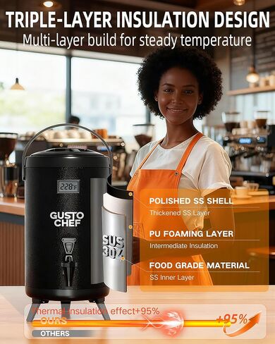 Insulated Beverage Dispenser - Thermal Hot and Cold Tea Dispenser -12L/3.2Gal Stainless Steel with Spigot for Tea, Coffee, Milk, Water & Juice (Black) 2 Pack in Saudi Arabia