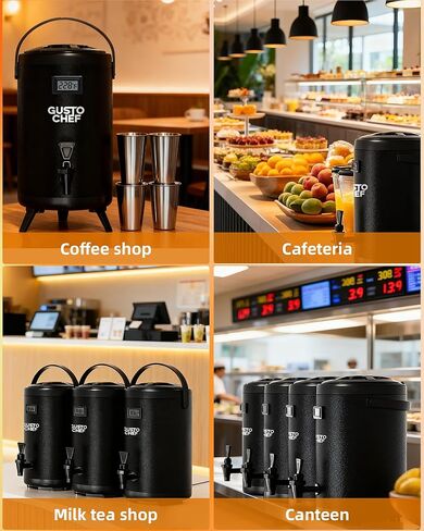 Insulated Beverage Dispenser - Thermal Hot and Cold Tea Dispenser -12L/3.2Gal Stainless Steel with Spigot for Tea, Coffee, Milk, Water & Juice (Black) 2 Pack in Saudi Arabia