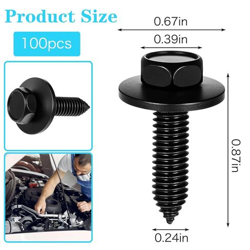 100 Pcs 0.24"- 0.87" Indented Hex Head Body Bolts, Metal Fasteners Automotive Body Screws for Trucks Fender Bolt for Car, Black Finish Hex Head Sems Bodys Bolts Screw in Saudi Arabia