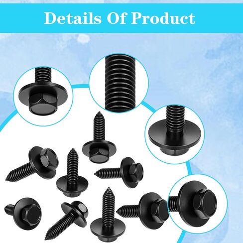 100 Pcs 0.24"- 0.87" Indented Hex Head Body Bolts, Metal Fasteners Automotive Body Screws for Trucks Fender Bolt for Car, Black Finish Hex Head Sems Bodys Bolts Screw in Saudi Arabia