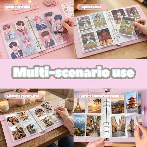 غلاف بطاقات الصور A5 Kpop، ألبوم جامع مكون من 6 حلقات من جلد البولي يوريثان مع إبزيم مغناطيسي للإغلاق لبطاقات التداول، 30 حزمة من صفحات 4 جيوب و240 فتحة للبطاقات in Kuwait
