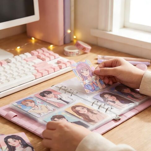 غلاف بطاقات الصور A5 Kpop، ألبوم جامع مكون من 6 حلقات من جلد البولي يوريثان مع إبزيم مغناطيسي للإغلاق لبطاقات التداول، 30 حزمة من صفحات 4 جيوب و240 فتحة للبطاقات in Kuwait