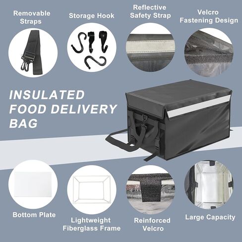 Kaitiemoo 48L Insulated Food Delivery Bag, Thermal Hot Cold Bag with Waterproof Easy-Clean Liner, Foldable Design for Meal Delivery, Groceries, Picnic, Camping in Saudi Arabia