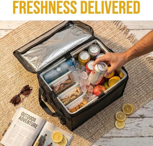 Kaitiemoo 48L Insulated Food Delivery Bag, Thermal Hot Cold Bag with Waterproof Easy-Clean Liner, Foldable Design for Meal Delivery, Groceries, Picnic, Camping in Saudi Arabia