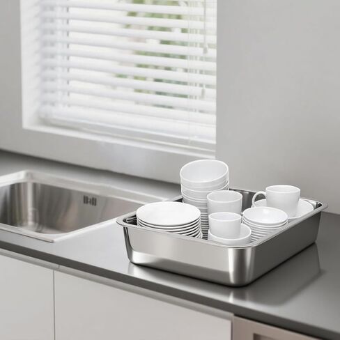 2 عبوة من أحواض الحافلات التجارية المصنوعة من الفولاذ المقاوم للصدأ، حوض تحضير اللحوم للشواء المعدني العميق مقاس 4 بوصات، حوض خدمة الطعام، أحواض أطباق المطاعم، حوض أدوات المطبخ لتقديم الطعام، والتتبيل، وغسل الأطباق (13 لتر) in Kuwait