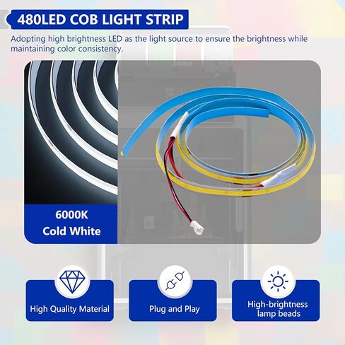 مجموعة شريط إضاءة LED ترقية شريط الضوء المتوافق مع Creality K2 Plus، 480LED COB 6000K شريط ضوئي ذاتي اللصق باللون الأبيض البارد in Kuwait