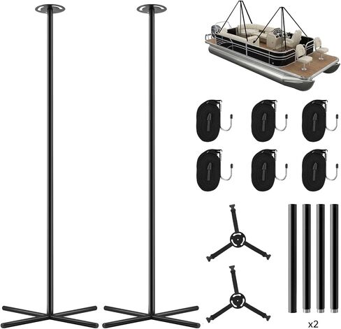 Boat Cover Support Poles System Heavy Duty 2 Pcs, 25"to 62" Sectional Adjustable Steel Boat Tarp Support Poles with Cross Base & Webbing Strap for Jon, V-Hull, & Pontoon Boats in Kuwait