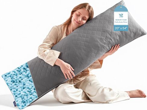 YZ Home Long Body Pillow للبالغين - إدراج وسادة الجسم الثابتة مع رغوة ذاكرة بيضاء تمزيقها ، ارتفاع قابل للتعديل ، دعم ناعم للنوم الجانبي ، النساء الحوامل ، قابلة للغسل (أبيض ، 20 × 54 بوصة) in Kuwait
