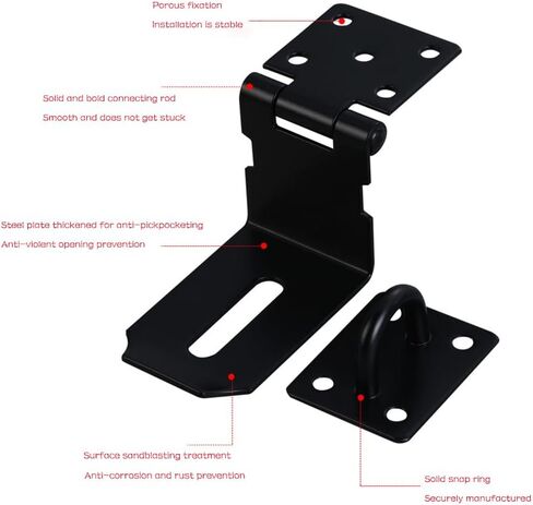 مزلاج قفل بزاوية قائمة من الفولاذ المقاوم للصدأ بزاوية 90 درجة - مشبك باب أمان للدفع/الانزلاق/باب الحظيرة، بسمك 2 مم، لمسة نهائية سوداء غير لامعة in Kuwait