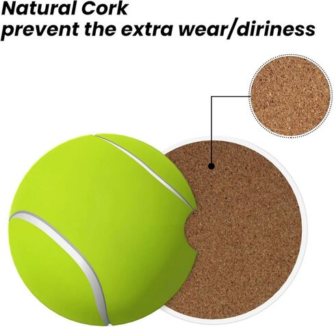 Tennis Ball Green Sport Lover Car Coasters for Cup Holder, 2 Pack Absorbent Ceramic Car Coaster with Finger Notch & Cork Base in Saudi Arabia