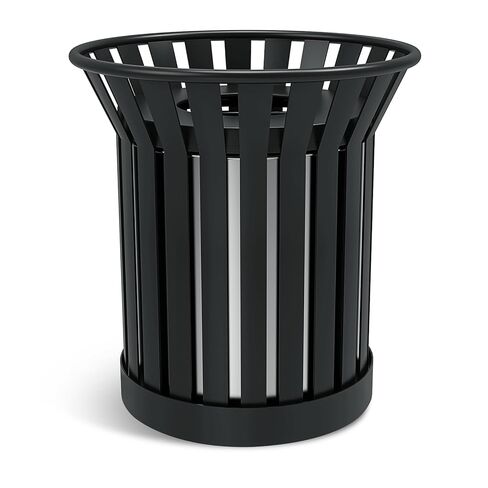 27.6IN Round Large Outdoor Trash Can, Heavy Duty Metal Slatted Garbage Can Outdoor, All Weather Resistant Commercial Garbage Cans, Waste Receptacle in Park, School, Beach, Patio Black in Saudi Arabia