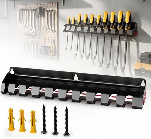 حامل قضيب رفع مع 10 فتحات، منظم أدوات قابل للتثبيت على الحائط لقضبان الرفع أو قضبان التمديد، رف تخزين أدوات شريط الرفع لورشة العمل، السقيفة، المرآب، المنزل in Kuwait