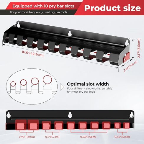 حامل قضيب رفع مع 10 فتحات، منظم أدوات قابل للتثبيت على الحائط لقضبان الرفع أو قضبان التمديد، رف تخزين أدوات شريط الرفع لورشة العمل، السقيفة، المرآب، المنزل in Kuwait