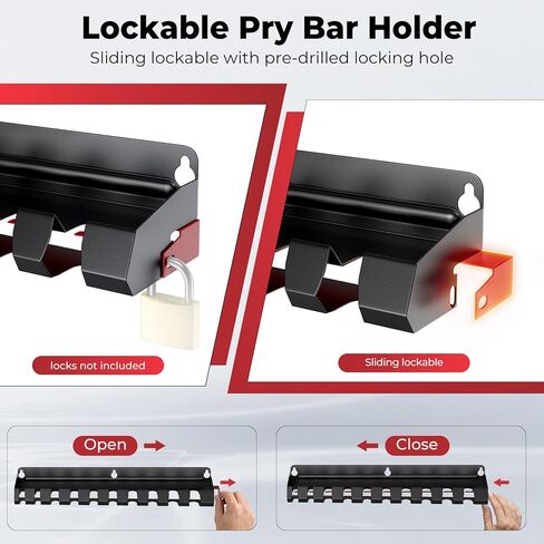 حامل قضيب رفع مع 10 فتحات، منظم أدوات قابل للتثبيت على الحائط لقضبان الرفع أو قضبان التمديد، رف تخزين أدوات شريط الرفع لورشة العمل، السقيفة، المرآب، المنزل in Kuwait