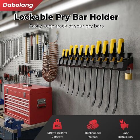 حامل قضيب رفع مع 10 فتحات، منظم أدوات قابل للتثبيت على الحائط لقضبان الرفع أو قضبان التمديد، رف تخزين أدوات شريط الرفع لورشة العمل، السقيفة، المرآب، المنزل in Kuwait