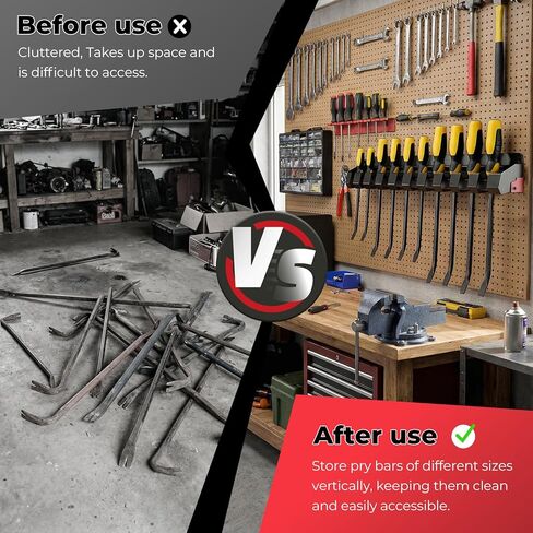 حامل قضيب رفع مع 10 فتحات، منظم أدوات قابل للتثبيت على الحائط لقضبان الرفع أو قضبان التمديد، رف تخزين أدوات شريط الرفع لورشة العمل، السقيفة، المرآب، المنزل in Kuwait