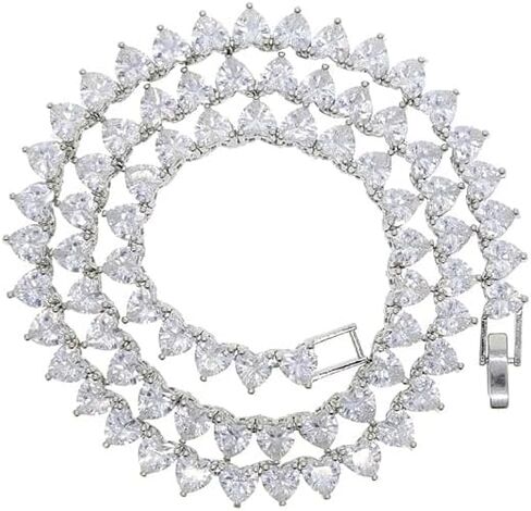 Solid Gold over S925 Sterling Silver Heart-Shaped Moissanite Tennis Chain Necklace, 5mm Unisex Design with Secure Clasp, Romantic Gift for Couples in Kuwait
