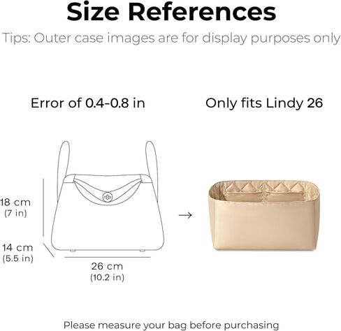 إدراج منظم المحفظة لحقيبة يد هيرميس ليندي 26، تناسب مثالي مخصص داخل جماليات ممتازة مطرزة خفيفة الوزن حمل ملحقات إدراج (كريم بريق ذهبي) in Kuwait