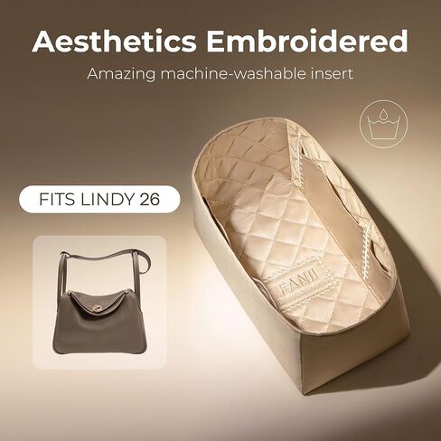 إدراج منظم المحفظة لحقيبة يد هيرميس ليندي 26، تناسب مثالي مخصص داخل جماليات ممتازة مطرزة خفيفة الوزن حمل ملحقات إدراج (كريم بريق ذهبي) in Kuwait