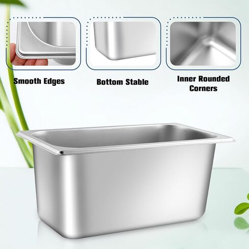 4 Pack Hotel Pans with lids, 1/3 Size x 6 Inch Deep Steam Table Pan, Stainless Steel Steam Table Pans, Anti Rust Catering Storage Food Pan for Home Hotel Party Restaurant Buffet in Saudi Arabia