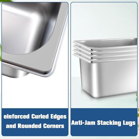 4 Pack Hotel Pans with lids, 1/3 Size x 6 Inch Deep Steam Table Pan, Stainless Steel Steam Table Pans, Anti Rust Catering Storage Food Pan for Home Hotel Party Restaurant Buffet in Saudi Arabia