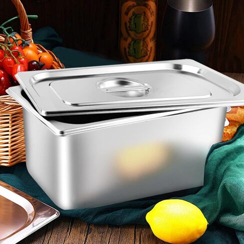 4 Pack Hotel Pans with lids, 1/3 Size x 6 Inch Deep Steam Table Pan, Stainless Steel Steam Table Pans, Anti Rust Catering Storage Food Pan for Home Hotel Party Restaurant Buffet in Saudi Arabia