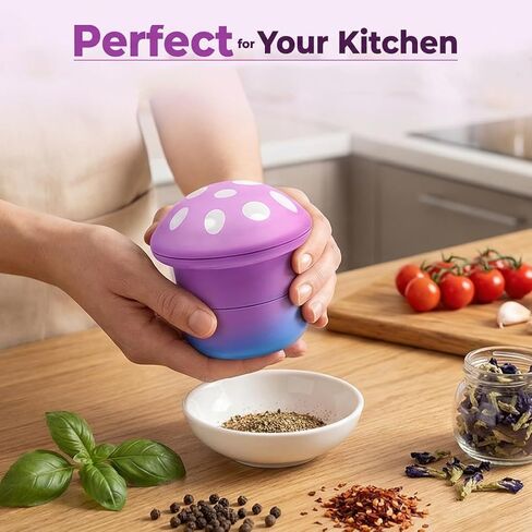 Kitchen Grinder【Mushroom Shape】Spice, Tea, Pepper Grinder Set, 2.5 * 3 inches, Colorful (Gradient Purple) in Kuwait