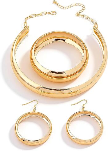 Gold Rhinestone Jewelry Set for Women Chunky Gold Rhinestone Necklace Bracelet Earrings Ring Bridal Wedding Jewelry Set in Kuwait