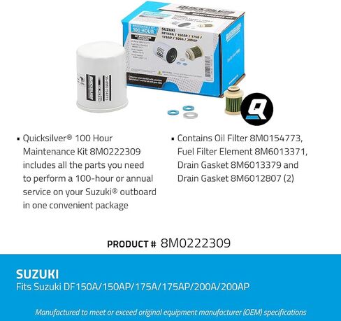 Quicksilver 8M0222309 100 Hour Maintenance Kit, Suzuki DF150A/150AP/175A/175AP/200A/200AP in Saudi Arabia