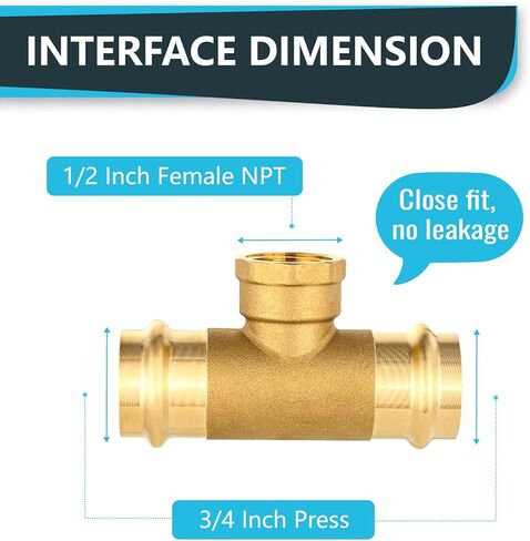 (Pack of 5) Seelink Copper Press Female Tee, 3/4"P x 3/4"P x 1/2"Female NPT Tee, Brass Construction Fitting for Copper Tube in Saudi Arabia