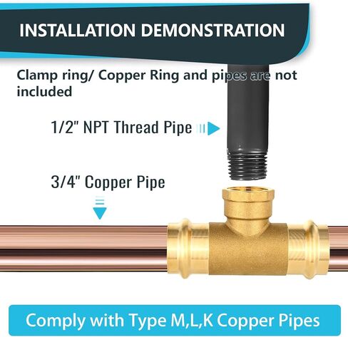 (Pack of 5) Seelink Copper Press Female Tee, 3/4"P x 3/4"P x 1/2"Female NPT Tee, Brass Construction Fitting for Copper Tube in Saudi Arabia